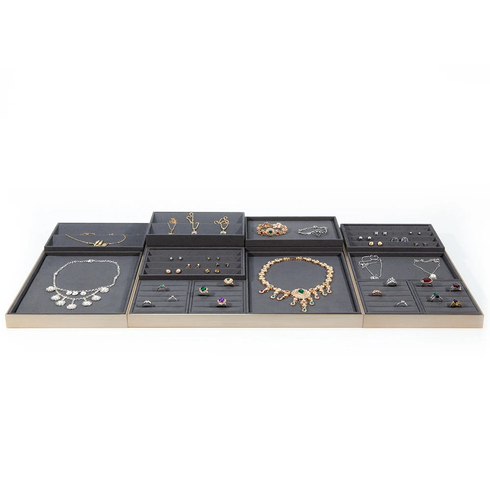 Custom Material Pu Leather Metal Paper Cardboard Microfiber Available Ring Necklace Bracelet Earring Holder Jewelry Display Tray