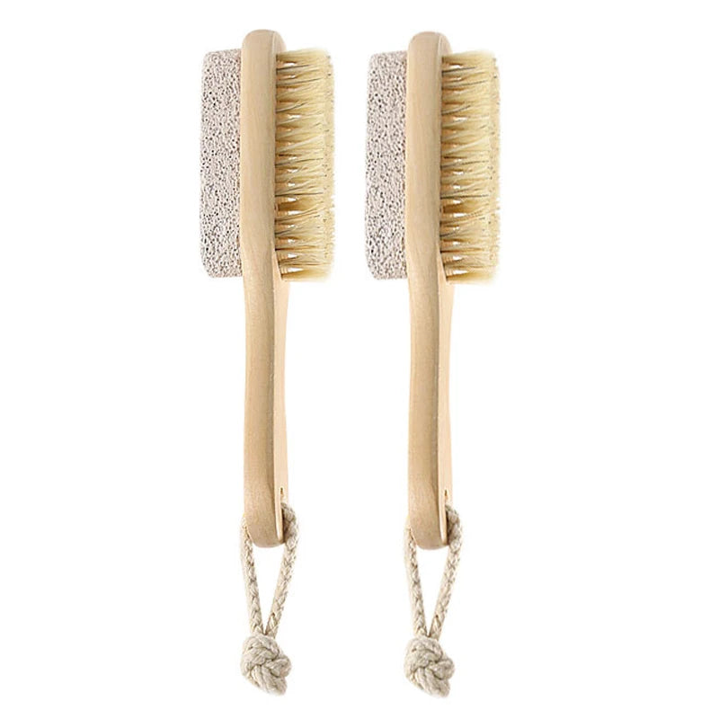 Factory Direct Eco-Friendly Natural Double-Sided Wood Foot File Pumice Stone Boar Bristle Durable Waterproof Reusable Nail Care