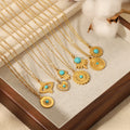 French Vintage 18K Gold Stainless Steel Turquoise Love Devil's Eye Pendant Necklace Jewelry for Women