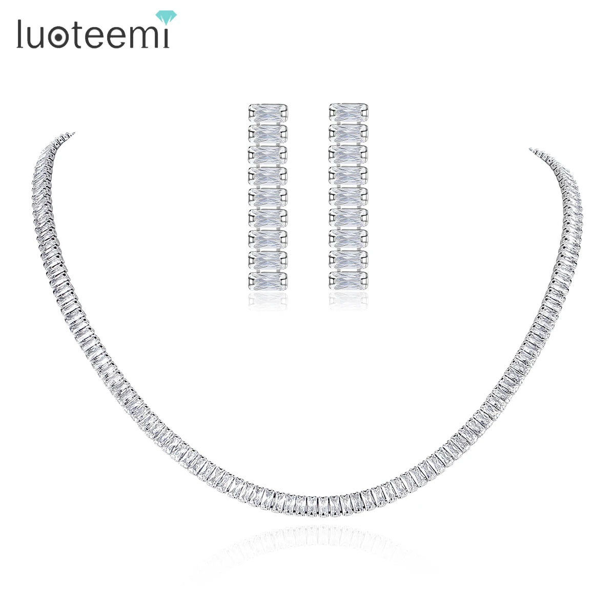LUOTEEMI Set of Luxury Icy Bridal Jewellery Fashion Necklace Dainty Earrings Cz Trending Woman Zirconia Jewelry