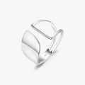 925 Sterling Silver Ring Trendy Smooth Adjustable Asymmetry Hollow Out Rings for Women
