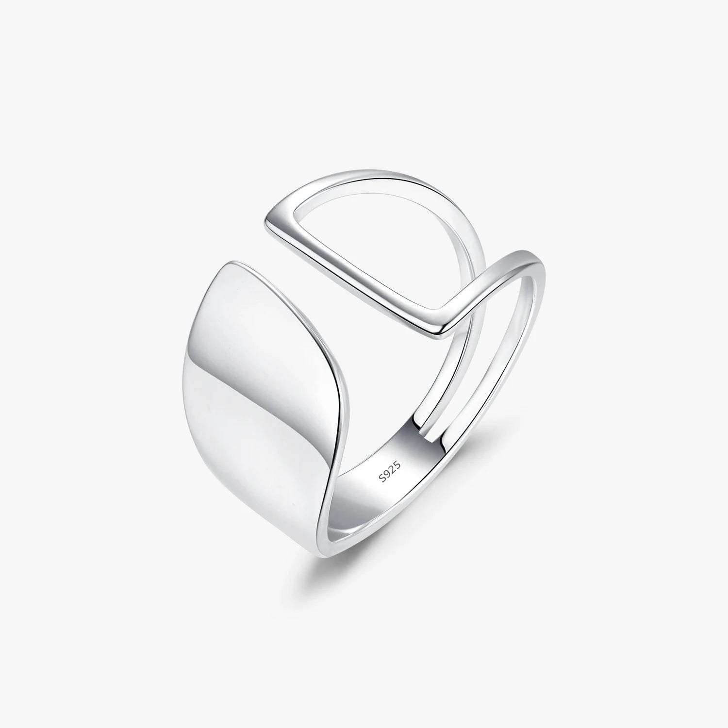 925 Sterling Silver Ring Trendy Smooth Adjustable Asymmetry Hollow Out Rings for Women
