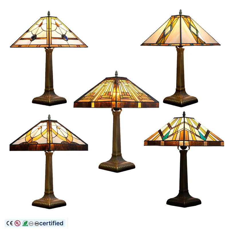 Antique Mission Style Tiffany Table Lamp with Stained Glass Shade Modern Design E26 Base for Home Bedside or Nighttime Decor