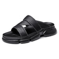 Men's Stylish Genuine Leather Sandals for Summer Breathable Soft-Bottom Flip Flops Thick-Sole Comfortable Outdoor Embossed