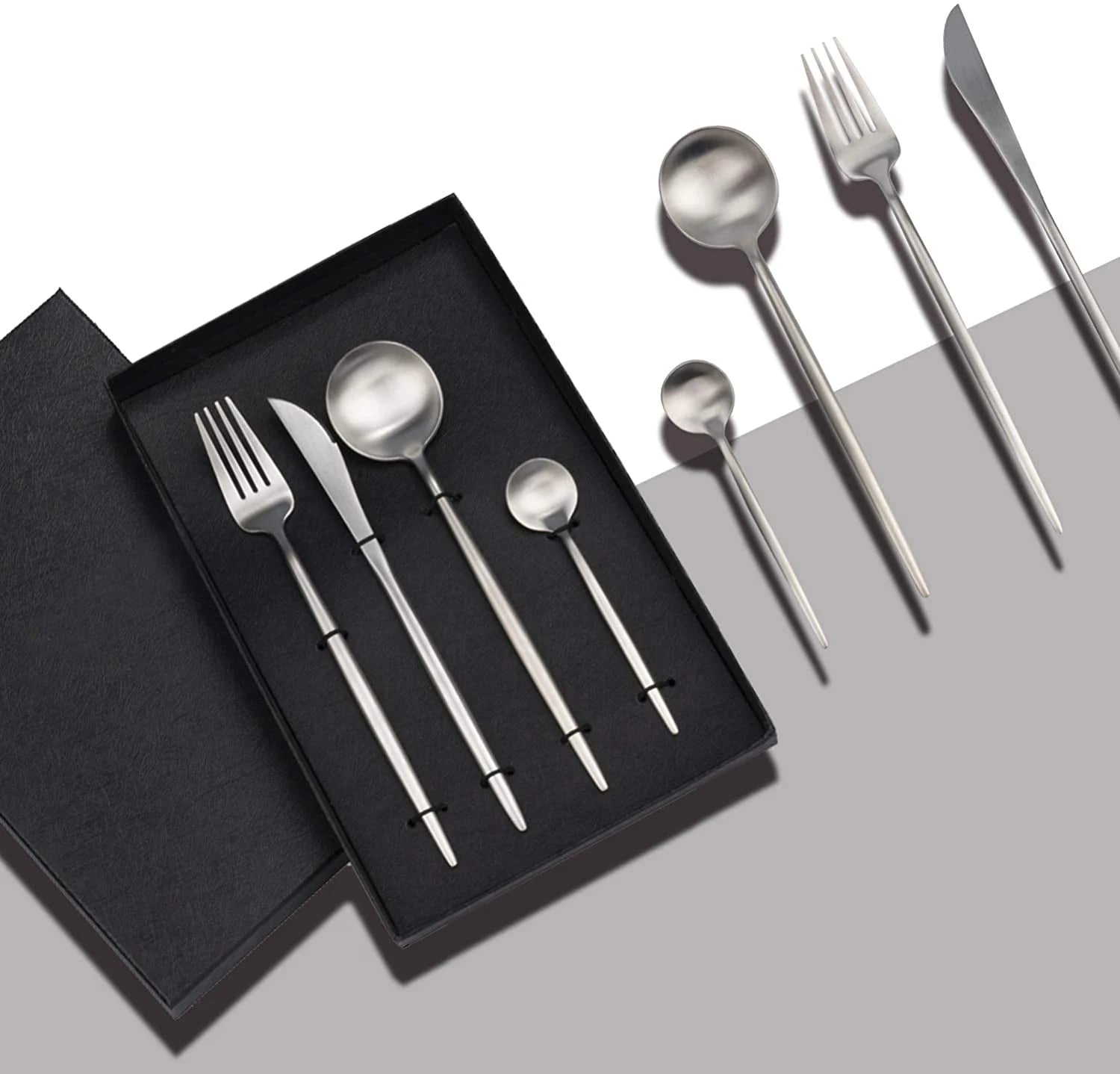 Silver Rose Gold Stainless Steel Flatware Set Luxury Wedding Black Cutlery Set for Gift