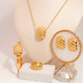 Gold Plated 18K Fashion Bridal Jewellery Rings Sets Pink Shell Women Stainless Steel Rhinestone Jewelry Set
