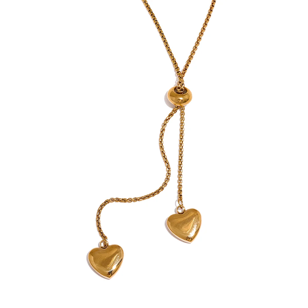 JINYOU 1317 Heart Long Pendant Stainless Steel Gold Color Pull-out Type Bib Necklace Rust Proof Trendy Korean Jewelry Bijoux MegaBDM
