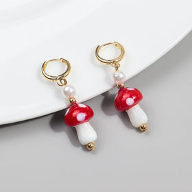 Trendy School Jewelry Cute Mushroom Earrings Freshwater Pearl Jewelry Sweet Girl Gift Acrylic Earrings for Women Party Earrings