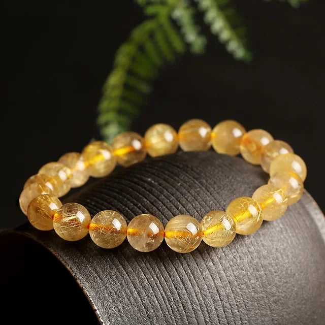 High Quality 8mm Wholesale Authentic Crystal Rutilated Quartz Bracelets Healing Natural Stone Citrine Supplier