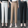S-2XL Women's Cropped Pants Spring New High Waist Curled Large Casual Stretch Straight Pants