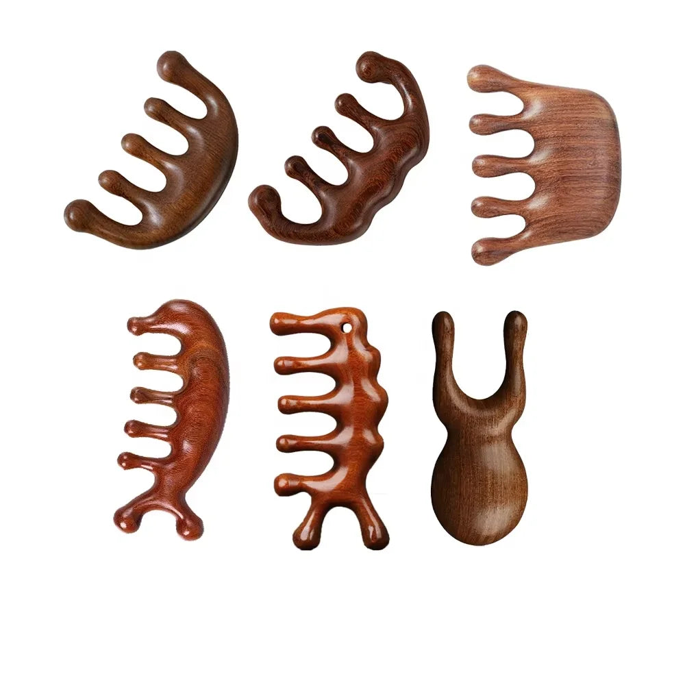Natural Gold Sandalwood Dredge the Meridians Massage Comb Head Hair Scalp Massage Wooden Comb