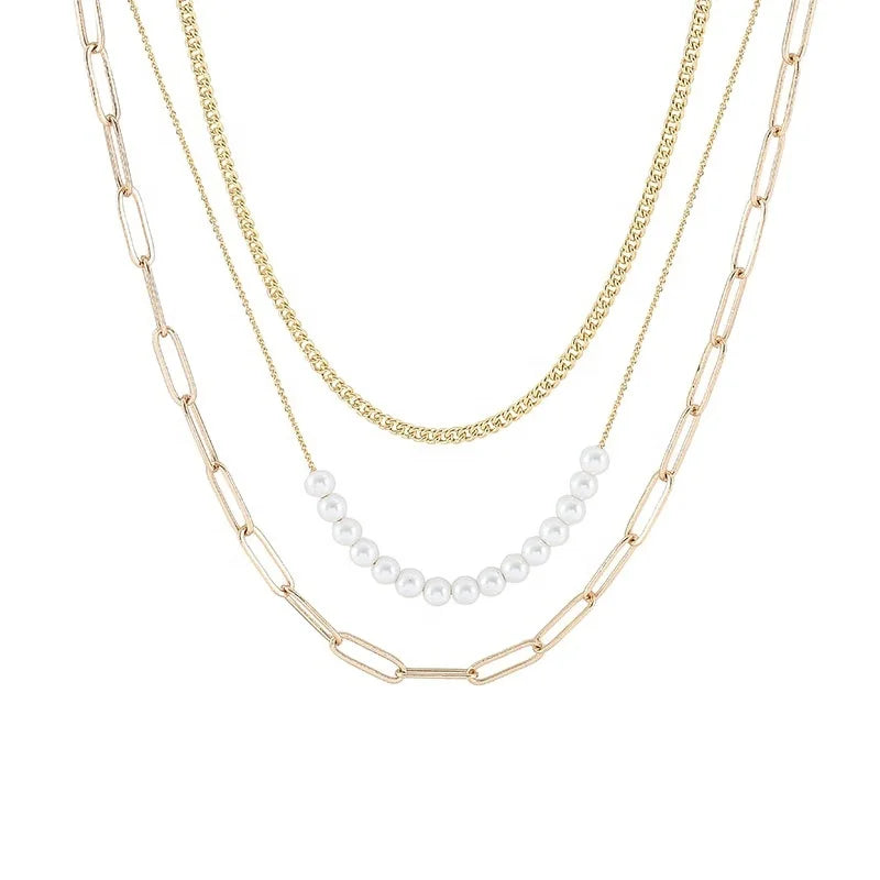 3 Layered Pendant Long Necklace Choker Pearl Chain Necklace Customs Pendant Initial Letters Stainless Steel  Pendant for Women