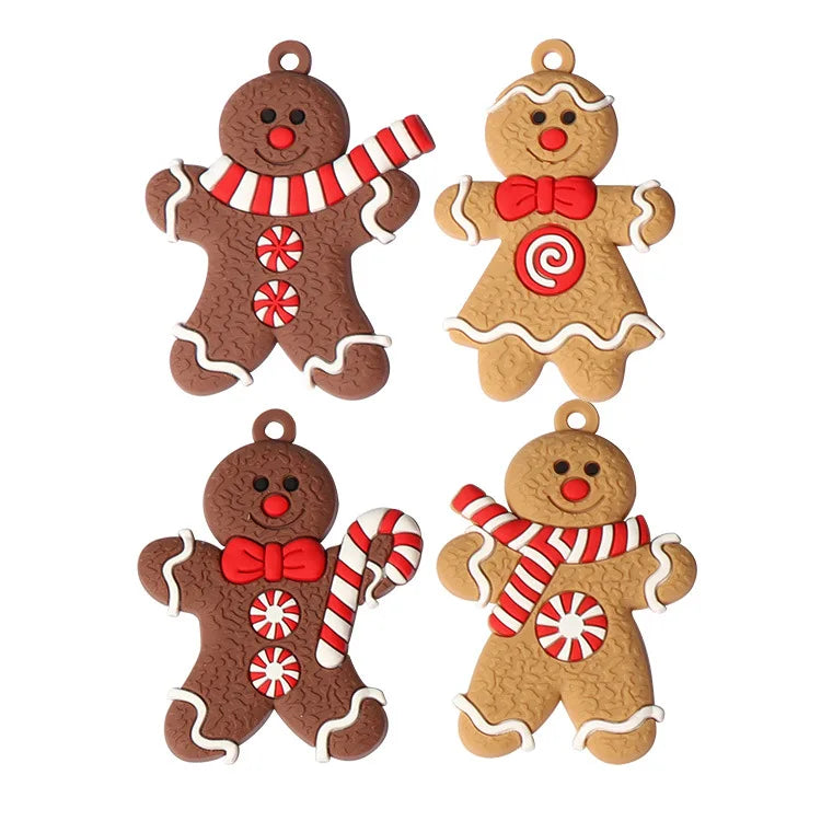 Factory Wholesale Christmas Tree Hanging PVC Gingerbread Man Ornaments for Home Decoration