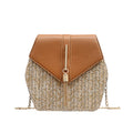 Hot Sale Faux Straw PP Summer Lady Girl Mini Shoulder Bag With Metal Chain