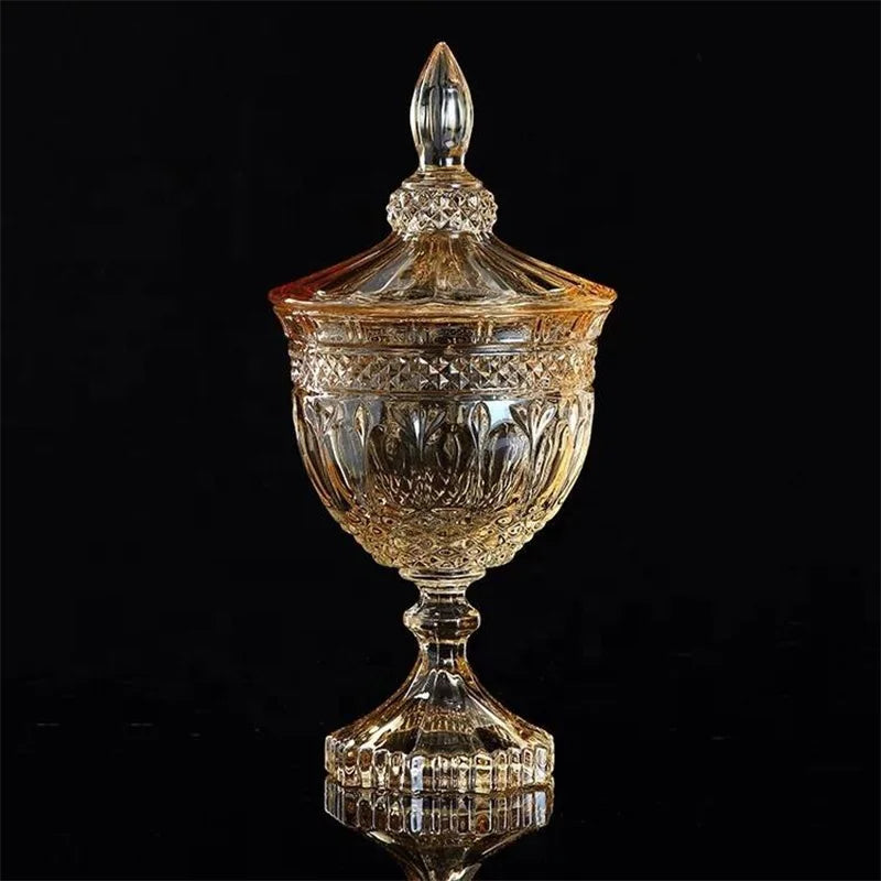 Amber Color Candy Jar Glass Sugar Jar Children Fruit Candy Box Transparent Crystal Glass Kitchen Food Minimalist Carton Box 1pcs