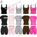 Factory Custom LOGO 2 Piece Plus Size Ribbed Short Sleeve and Shorts Embroidery Slim Fit Plain Jogging Lounge Wear Women Set