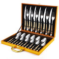 N0394 New Design Silverware Luxury Gold Reusable Stainless Steel 24 Piece Flatware Cubiertos Cutlery Set with Gold Gift Box
