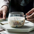 ZHOUDI Hot Selling Creative Good Morning Pattern Double Wall Insulated Gold Plated Glass Mug Breakfast Milk Coffee Cup Household