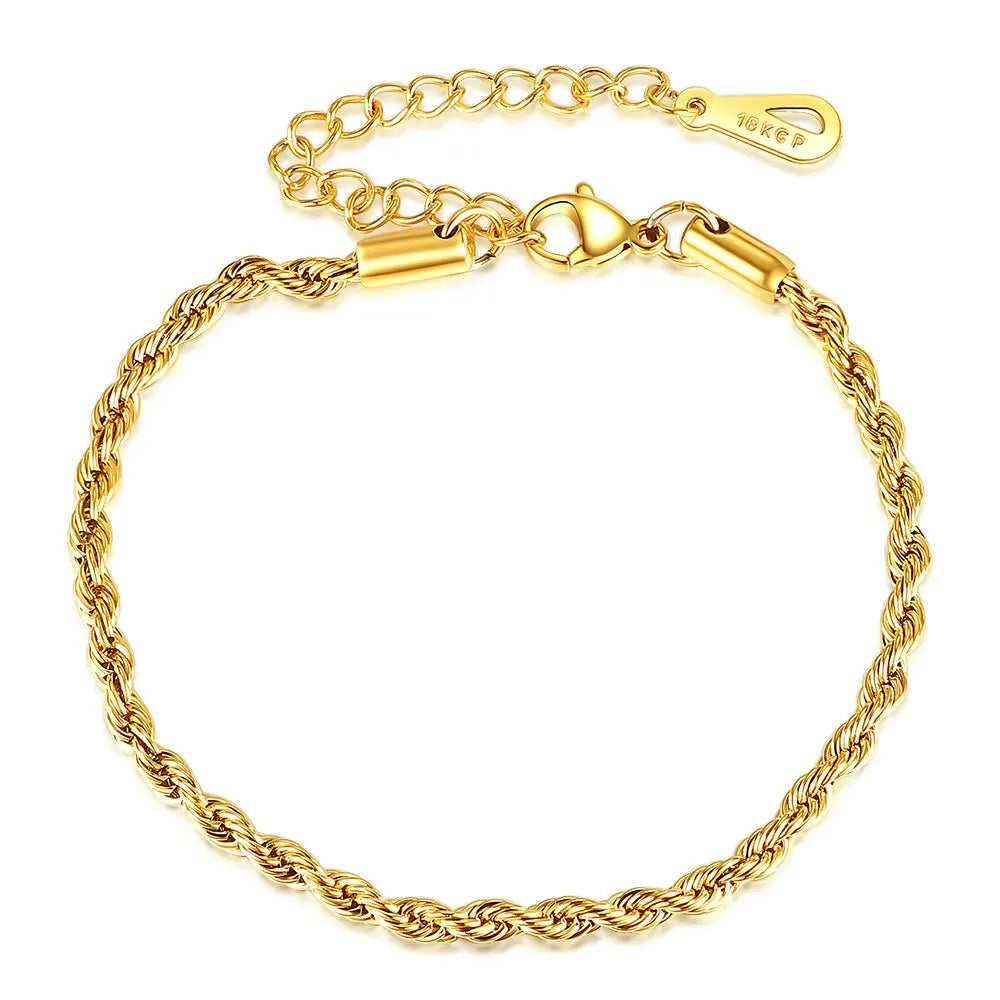 316L Stainless Steel Twist Chain Bracelet Trend Stainless Steel Fashion 18K Gold Rope Bracelet Wholesale for Women