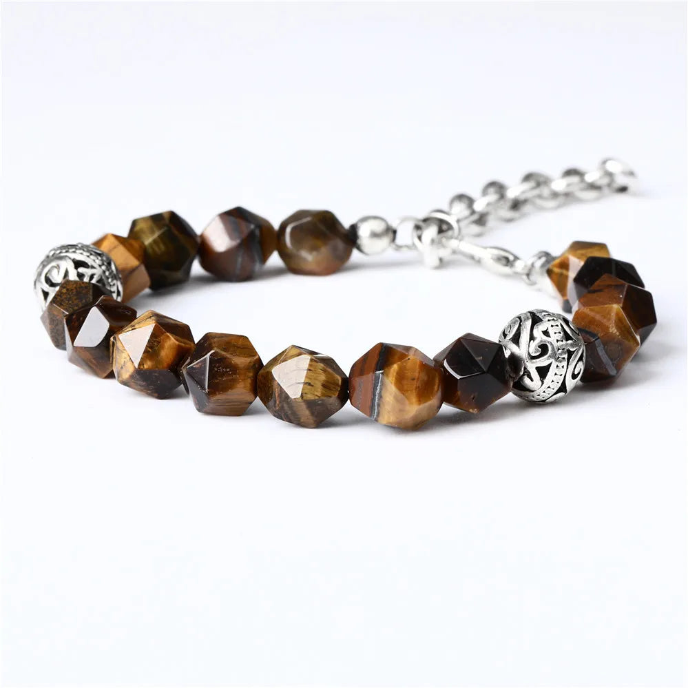Tiger Eye Agate Green Jade 10mm Faceted Natural Stones Beads Hardware Paired Bracelets for Couples Jewelry