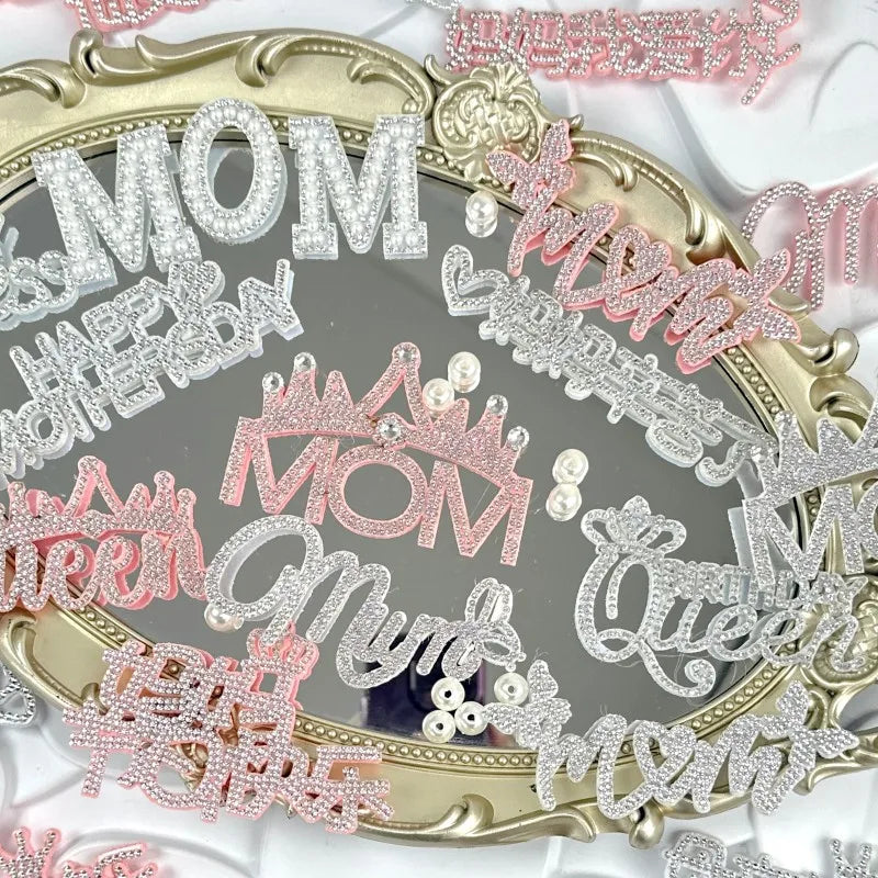 New Mother's Day Felt Diamond Cake Decoration Embroidery Rhinestone Sparkle Mom I Love You Cake Decorating Supplies Cake Topper