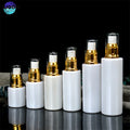 In Stock Wholesale 100ml Pearlescent Golden Silvery Cover Skin Care Serum Toner Flat Round Lotion Pump Spray Glass Bottle