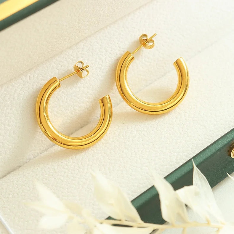 New Stainless Steel C Shape Big Small Hoop Earrings 18k Gold Plated Hoop Earrings for Women