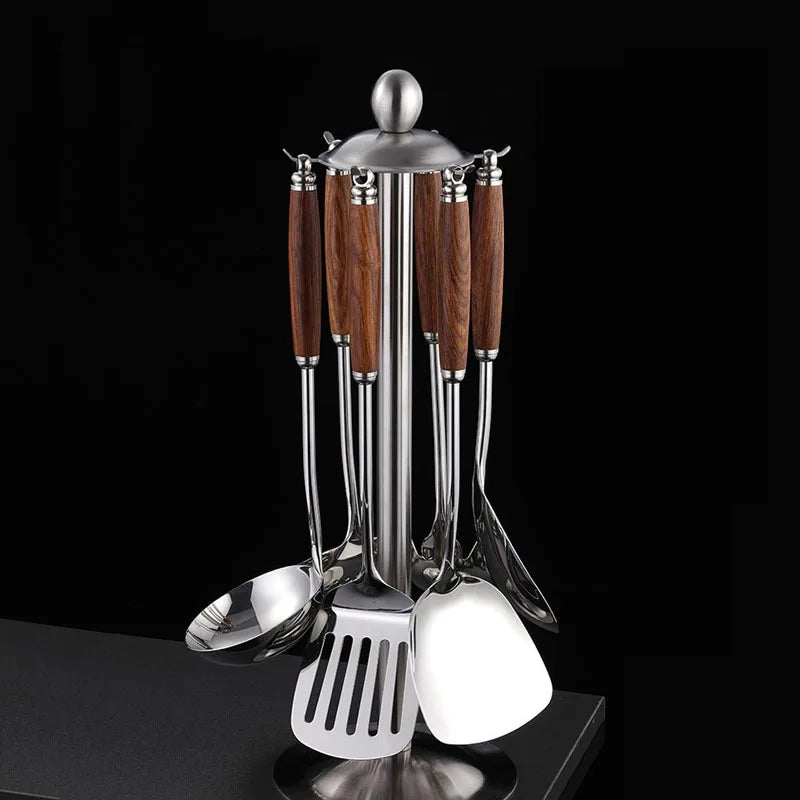 Hot Selling 304 Stainless Steel Spatula Pear Wood Handle Kitchenware Set High-end Kitchen Utensils Gifts for Friends