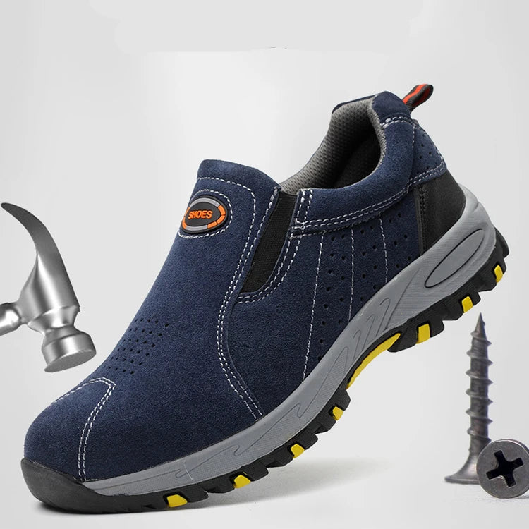 High Quality Men's Steel Toe Safety Shoes Basic Black with Light Blue Cheap Price Winter Construction Factory Work Rubber Insole
