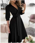 2023 European and American Women's Popular Fashion Long Sleeved V-neck Printed Buttocks Dress