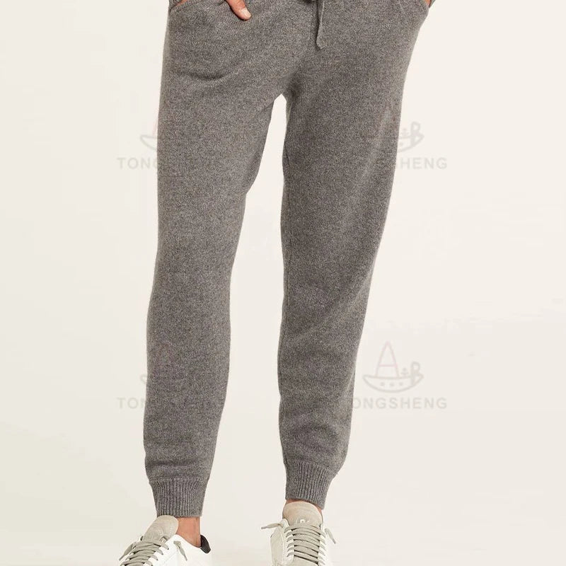 Women's Wool Cashmere Knit Jogger Pants Drawstring Elastic Waist Winter Sweater Pants OEM ODM
