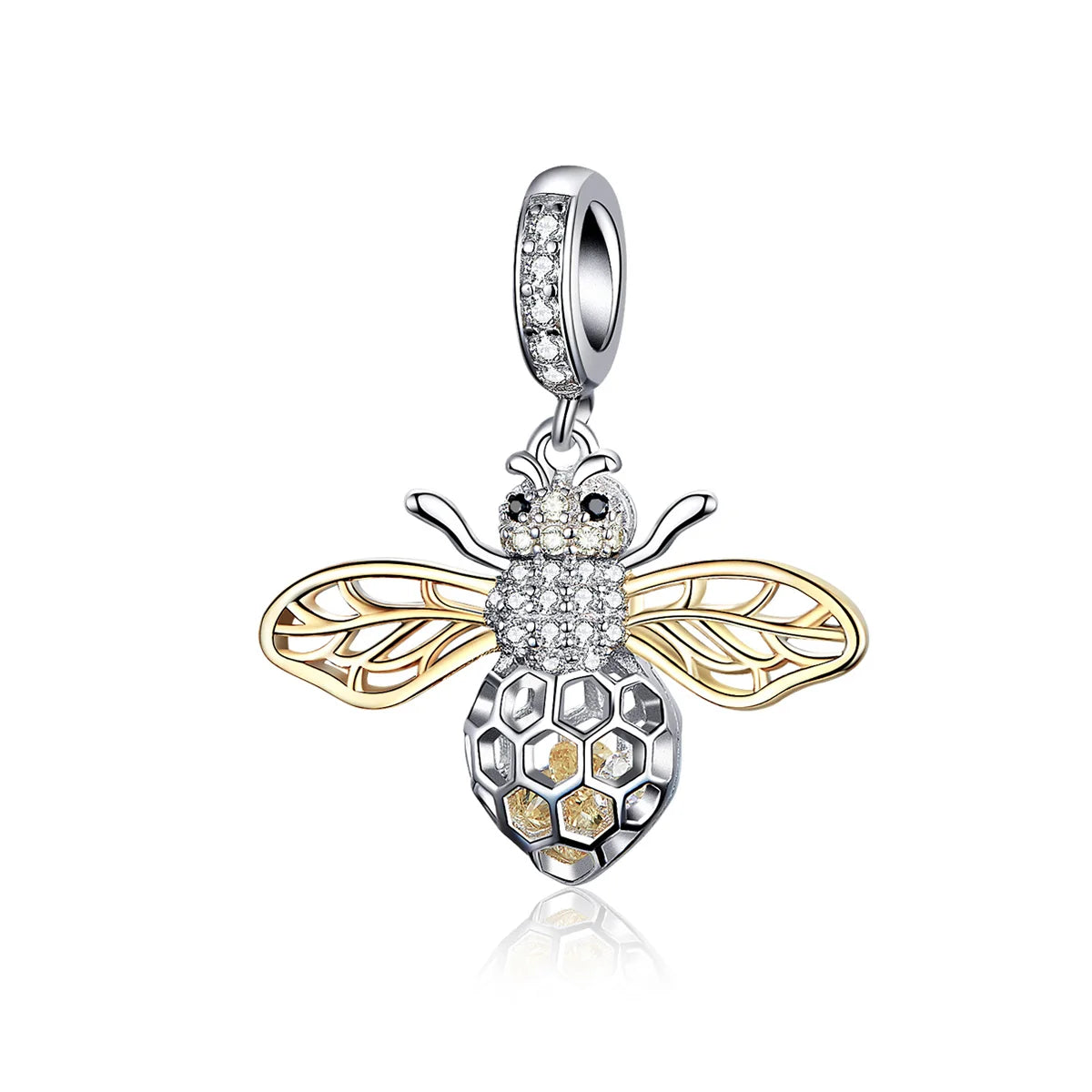 Factory Wholesale 925 Sterling Silver Clear Zircon Bee Charms Insect Pendant Fit Original Bracelets & Necklaces Jewelry SCC1125