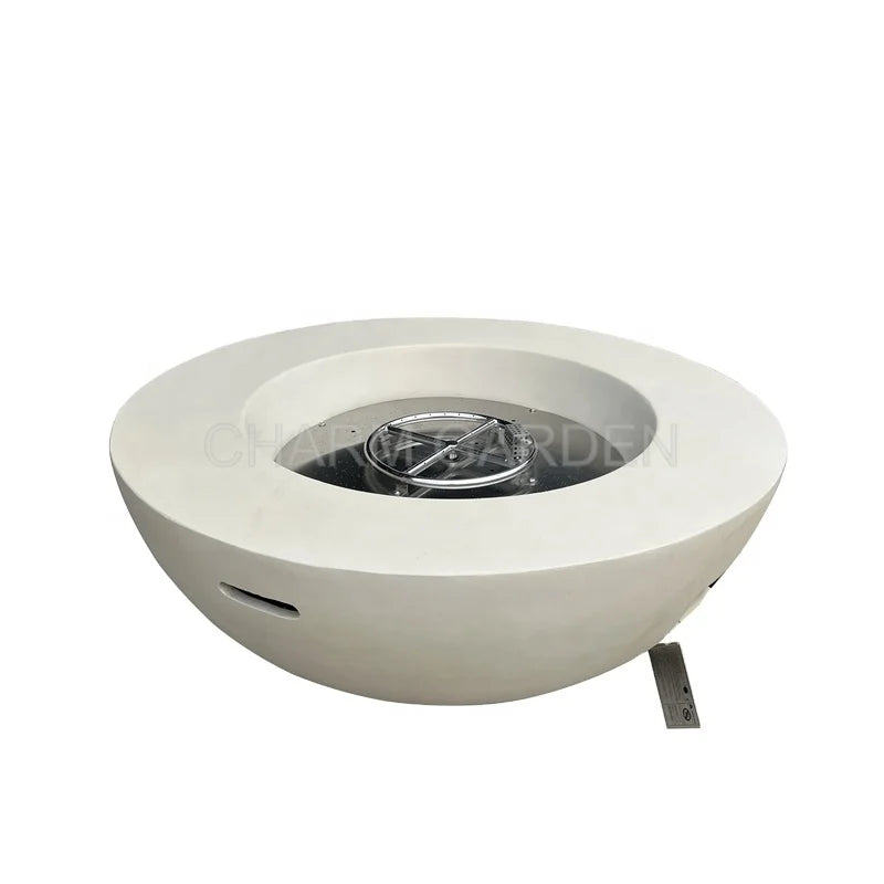 CHARM GARDEN Modern Grey Small Outdoor GRC Fire Pit Coffee Table Smooth Honed Glass Surface Gas Fuel Heating CE US Certified