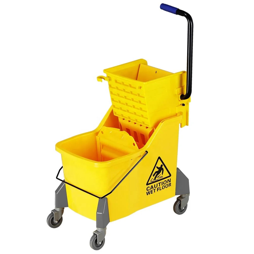 O-Cleaning 42L Commercial Mop BucketHousehold Squeeze Bucket on WheelsSide Press Wringer Cleaning TrolleyWater Press Truck