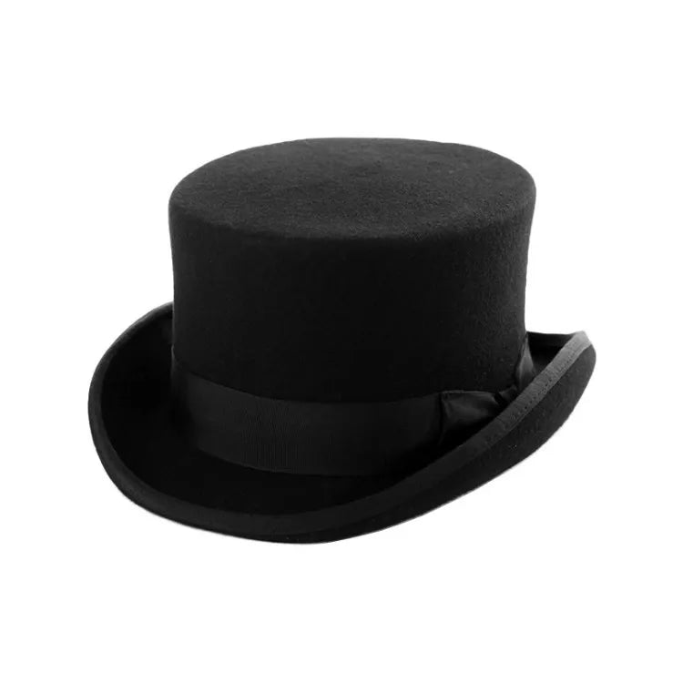 ND112 Unisex Adult Formal Woolen Fedora Hat British Wool Cap with Wide Band and Flower Decoration Top Hat Style