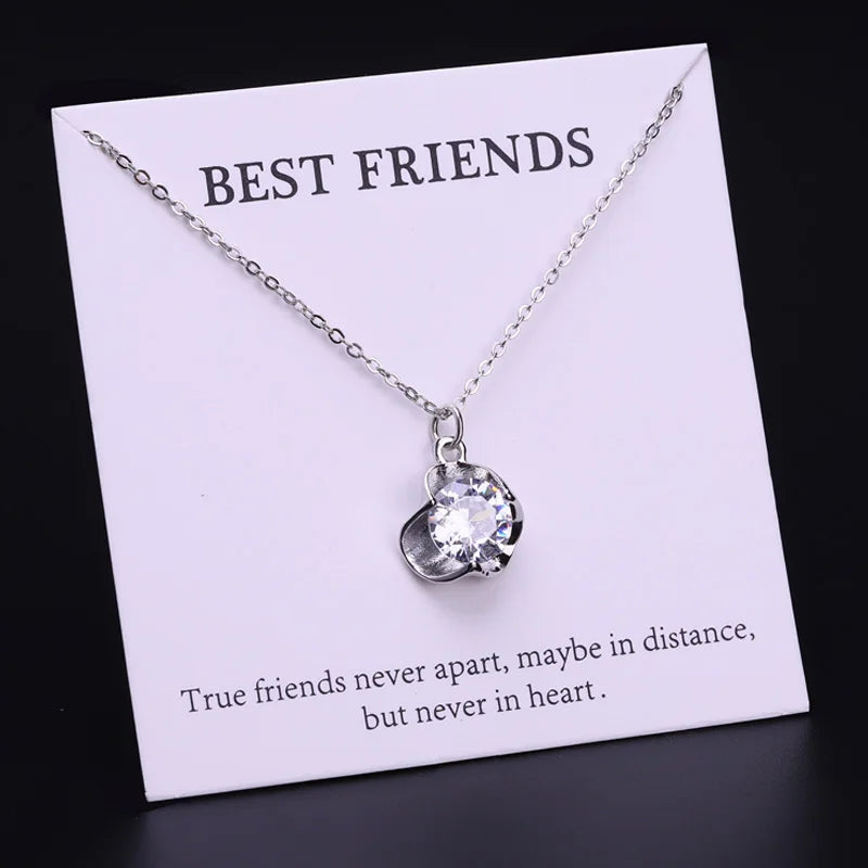 Heart with Rhinestones Crystal Make a Wish Card Women's Best Friend Crown Moon Stars Jewelry Chain Necklace