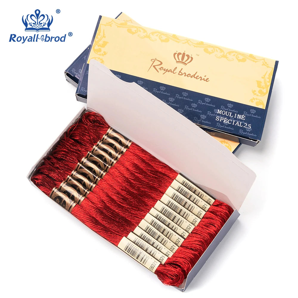 ROYAL 29 Colors 150D/2*6 Metallic Embroidery Thread Dyed Cross Stitch Crochet Sewing Hand Knitting 12 Pieces/Box