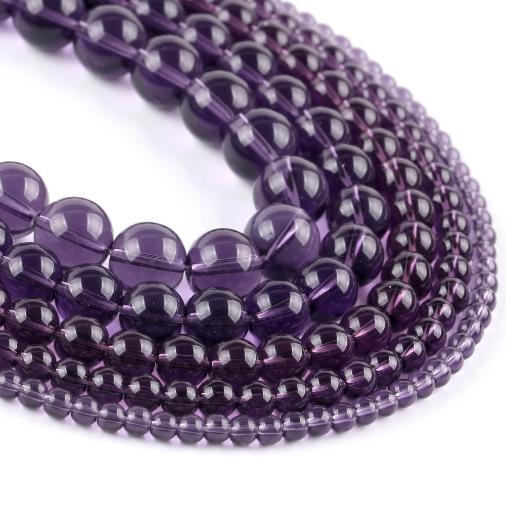AsVrai U 4mm-12mm Purple Glass Crystal Beads Round Loose Charms Stone Beads for Jewelry Making Findings DIY Bracelet Necklace