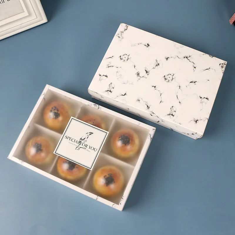 Pastry Box with 6 Dividers Cupcake Packaging Cookie Boxes Wholesale Baking Food Paper Gift Box Dessert Candy Foldable Cardboard