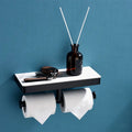 Black Brushed Stainless Steel Modern Wall Mount Bathroom Paper Holder & Phone Rack with Striped Marble Design