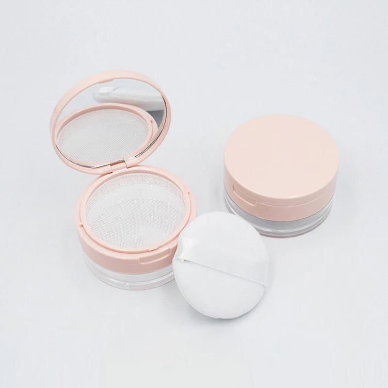 In Stock Pink Black Makeup Round Clear Empty Powder Packaging Container Case Box Plastic Loose Powder case Jar With Puff