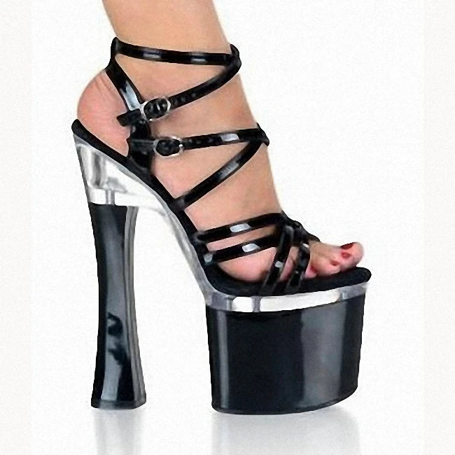 Women's Summer 18cm High Stripper Heel Platform Sandals Sexy Transparent Crystal Slipper for Nightclub Stage Show Cushioning ABS