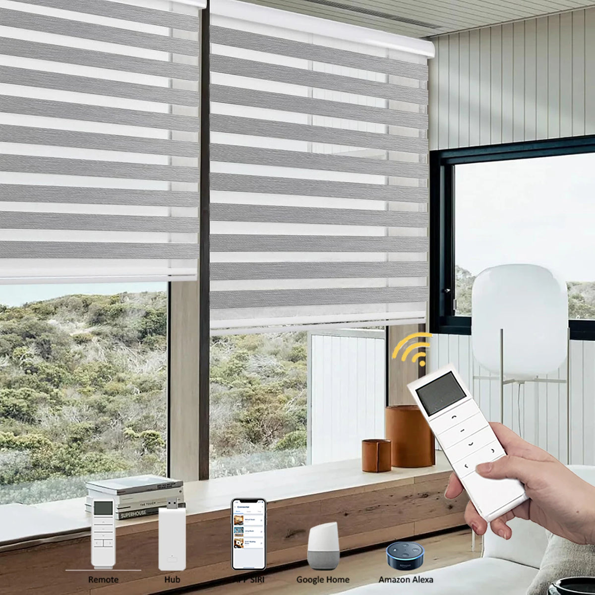 Customized Size French Windows Built-in Installation Type Motorized Zebra Blinds MegaBDM