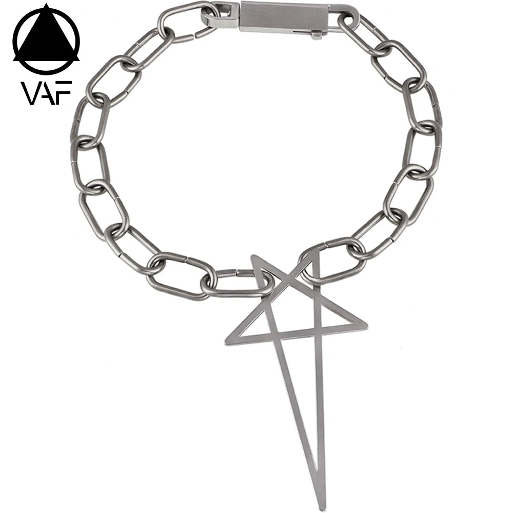 VAF 50CM Pentagonal Hollow Pendant Thick Necklace Width 20MM Large Chain Men Stainless Steel Jewelry