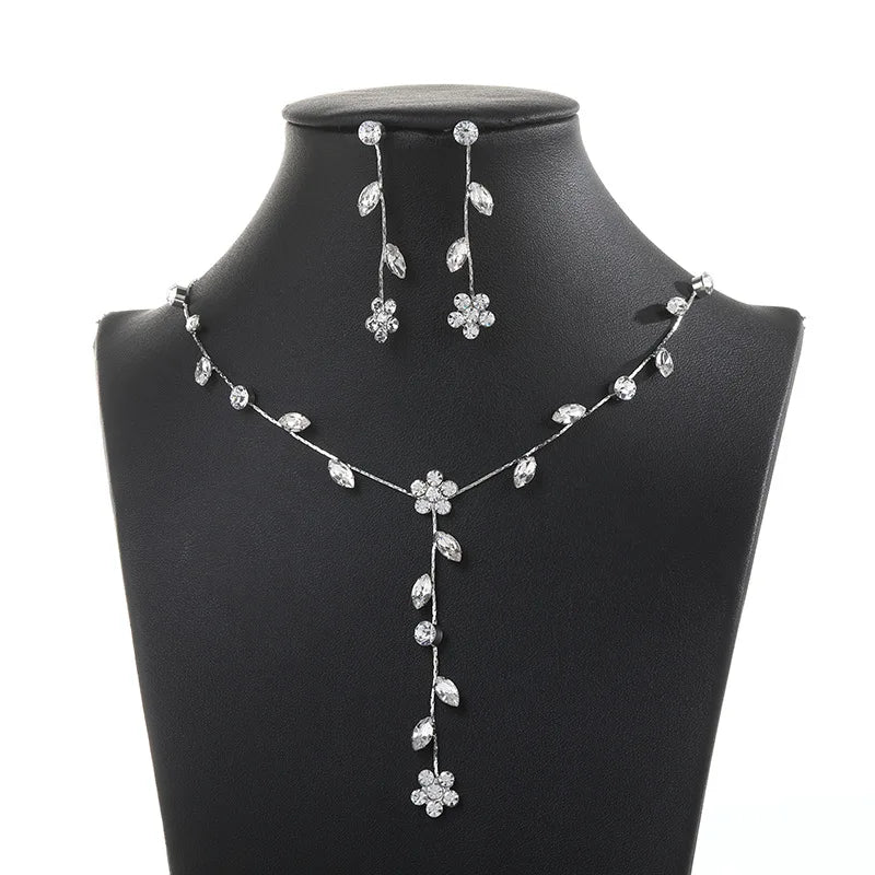 SLBRIDAL Ins Style Trendy Alloy Rhinestones Crystals Wedding Jewelry Set Bridal Necklace Earrings Set Party Women Jewelry Set