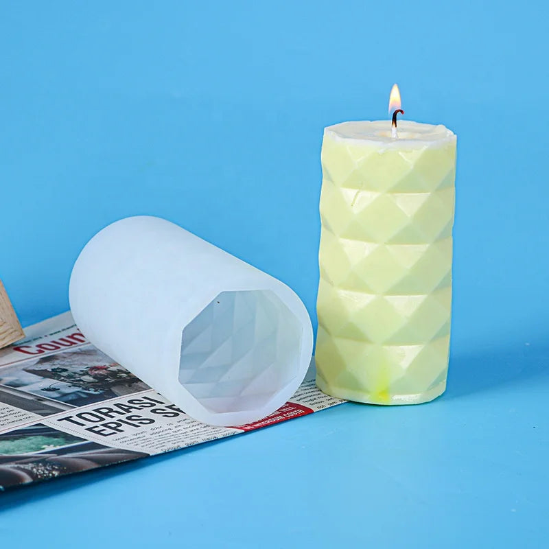 DIY Cylindrical Candle Silicone Mold Rhombus Geometric Scented Candle Mold