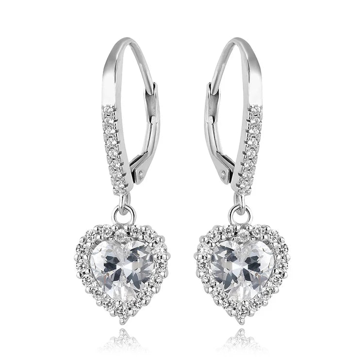 925 Sterling Silver Chandelier Long Earrings Heart Shape Diamond Women's Classic Style Jewelry for Wedding Party or Gift