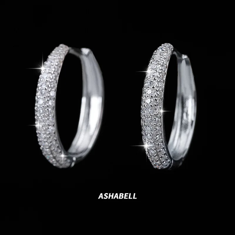 Wholesale S925 Sterling Silver Full Diamond Inlaid Moissanite Hoop Earrings for Women