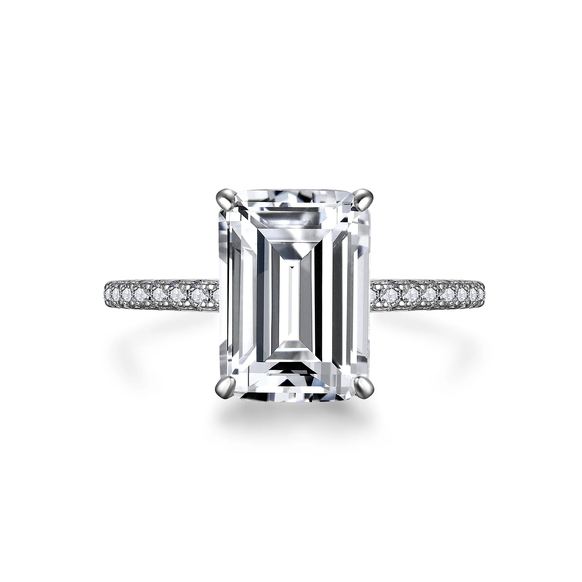 Sevena Luxury Emerald Cut 8A Cubic Zirconia Waterproof Rhodium Plated 925 Sterling Silver Diamond Wedding Ring for Girl