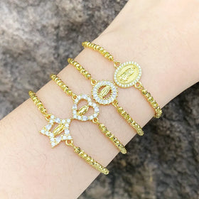 European and American Fashion Jewelry Copper Inlaid Zircon Bracelet Virgin Mary Gold Plated Adjustable Bracelet